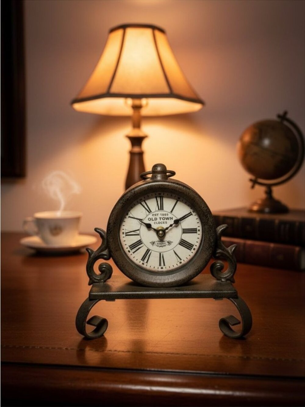 Vintage-Style Old Town Clocks With Roman Numerals Table Clock